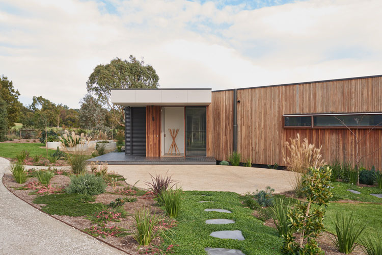 Exterior of a home built using prefabricated elements