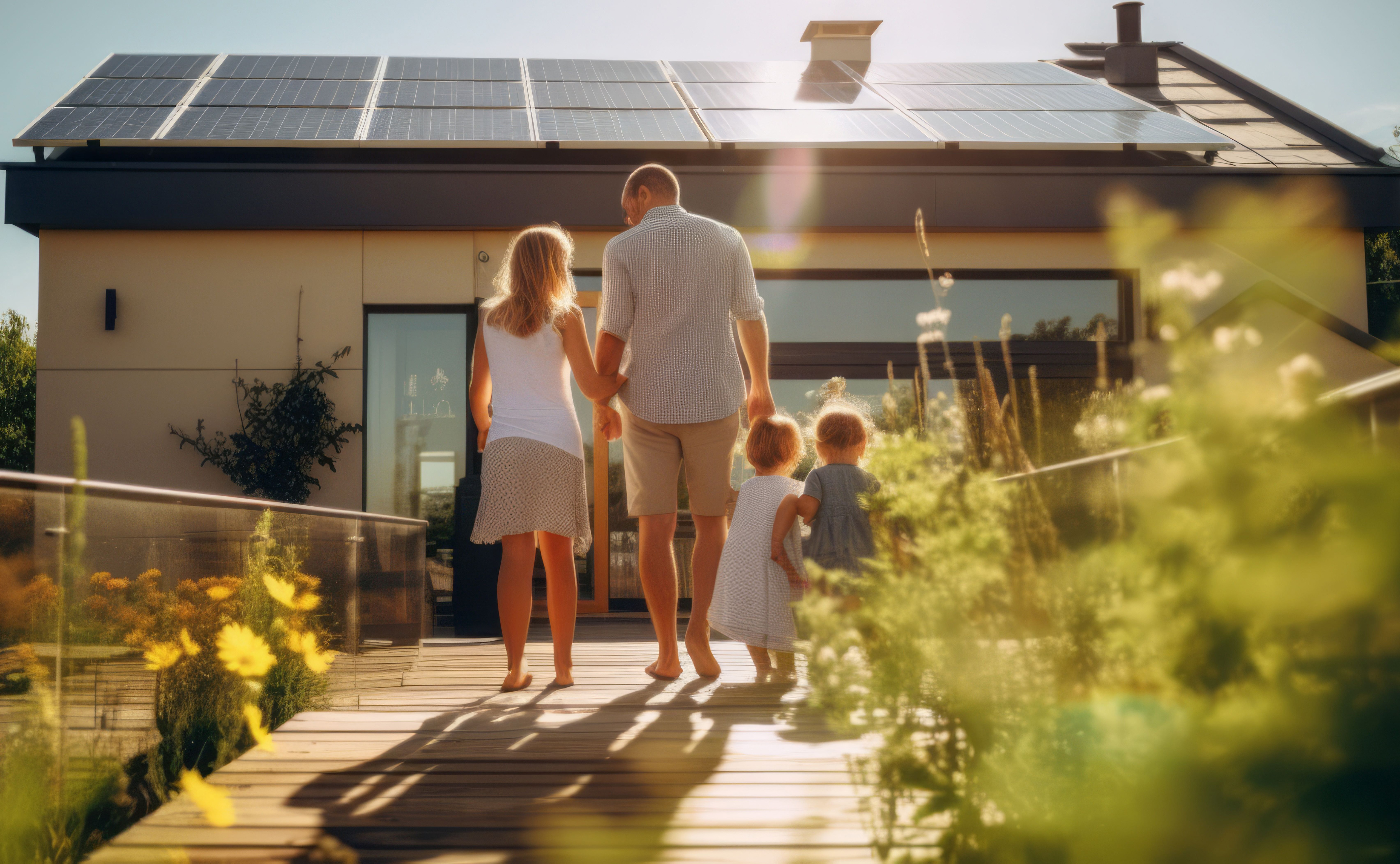 Family in front of house