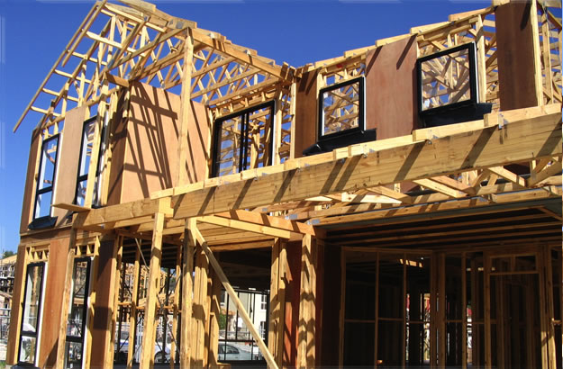 Photo of a wood frame of a home being built